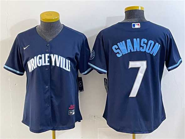 Womens Chicago Cubs #7 Dansby Swanson Navy City Connect Stitched Jersey